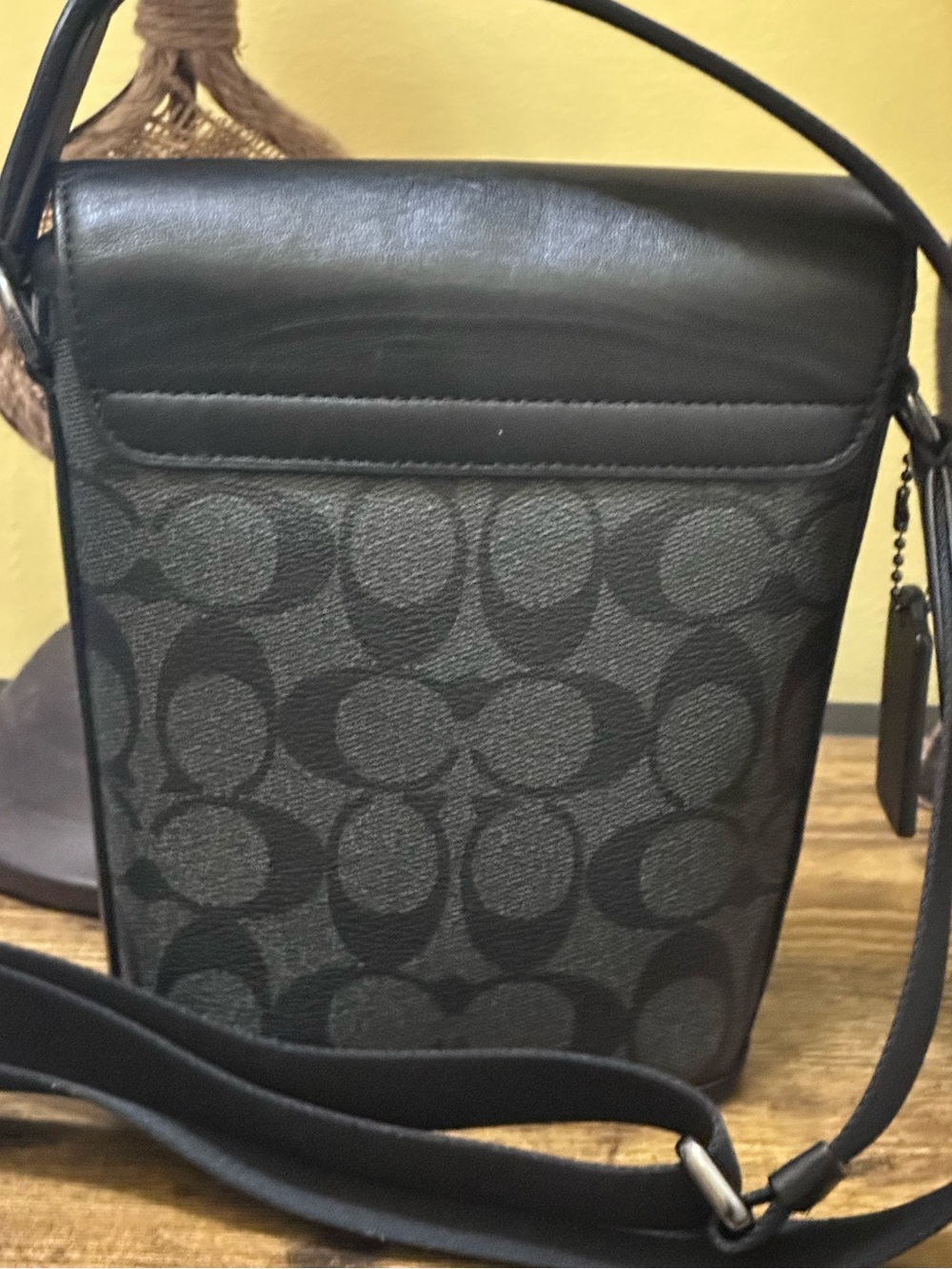 Coach Black Signature Canvas Messenger Bag with Leather Flap - Picture 3 of 4